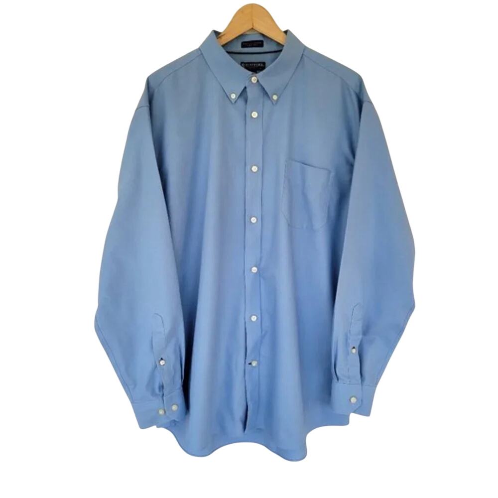 Stafford Signature Button Down Shirt Blue Mens Size XL Long Sleeve Oxford Cotton